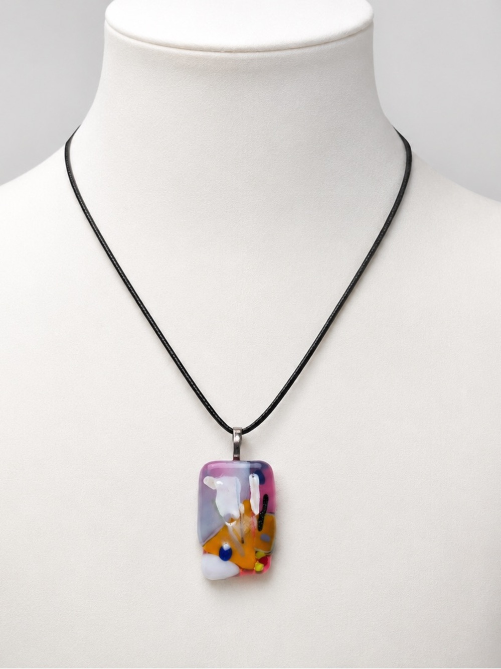Fused Glass Pendant Necklace | Eclectic Abstract Colorful Design | Handmade